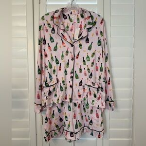 Beauty sleep Pink Champagne Bottle Print Pajama Set
